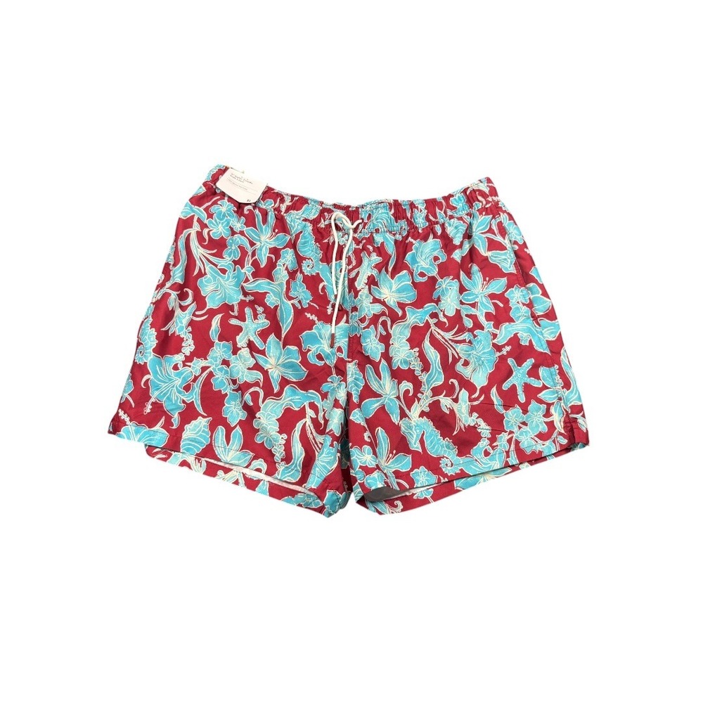 Goodfellow & Co Mens XL Swim Trunks Red Turquoise Floral Tropical 5 Inch Inseam